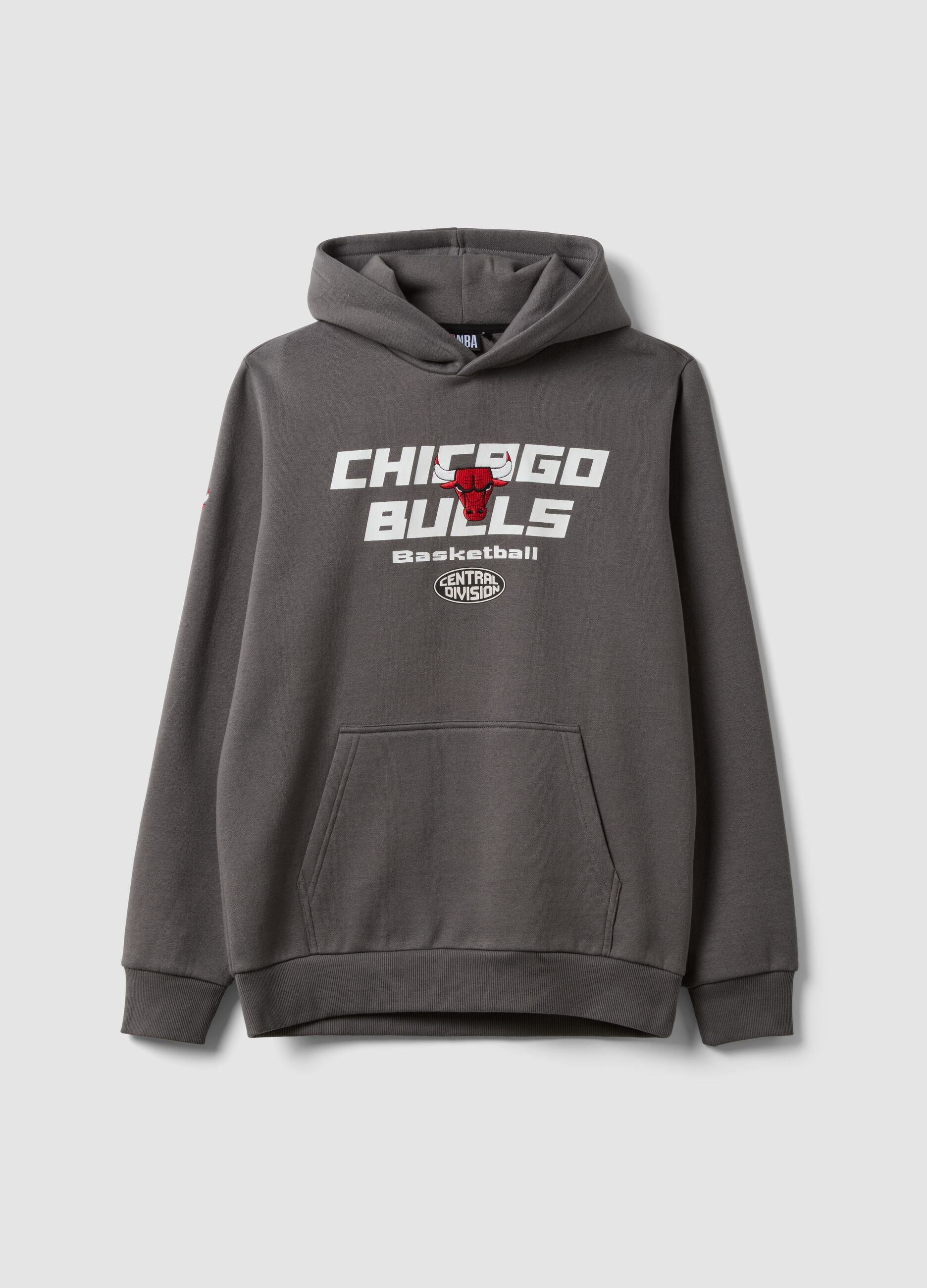 Grey cotton-blend hoodie with Chicago Bulls print