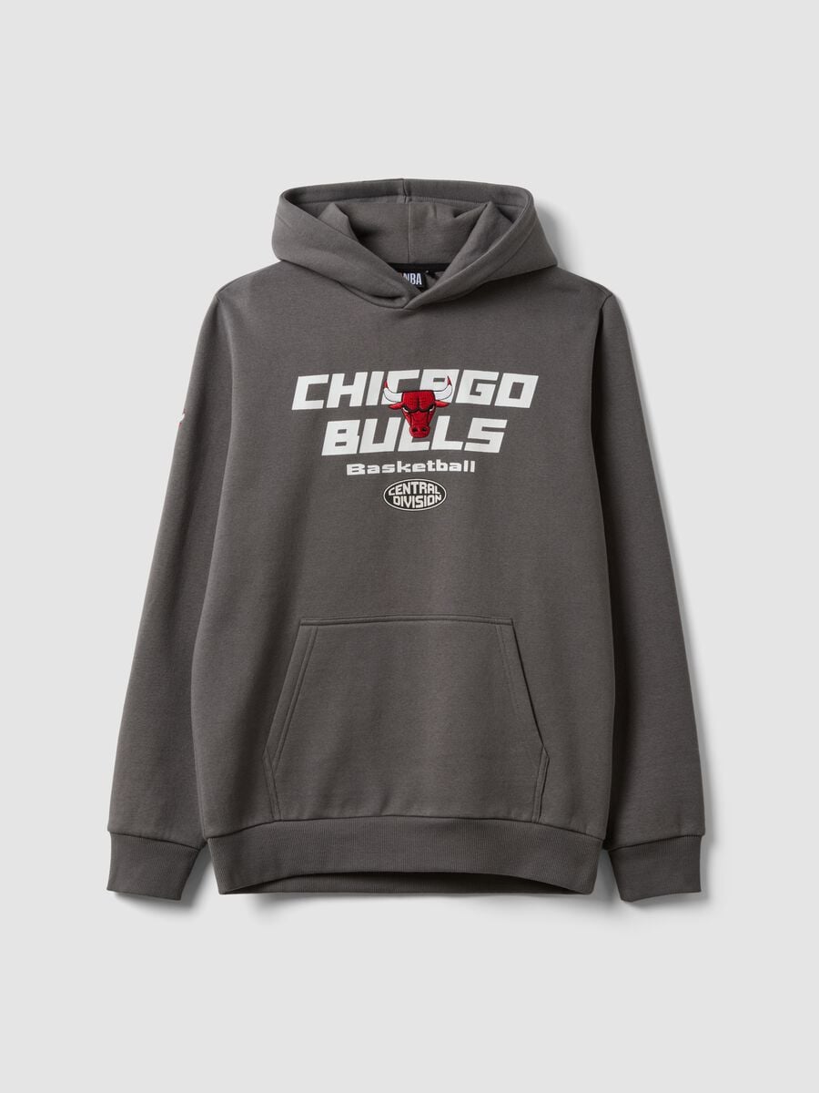 Grey cotton-blend hoodie with Chicago Bulls print_0