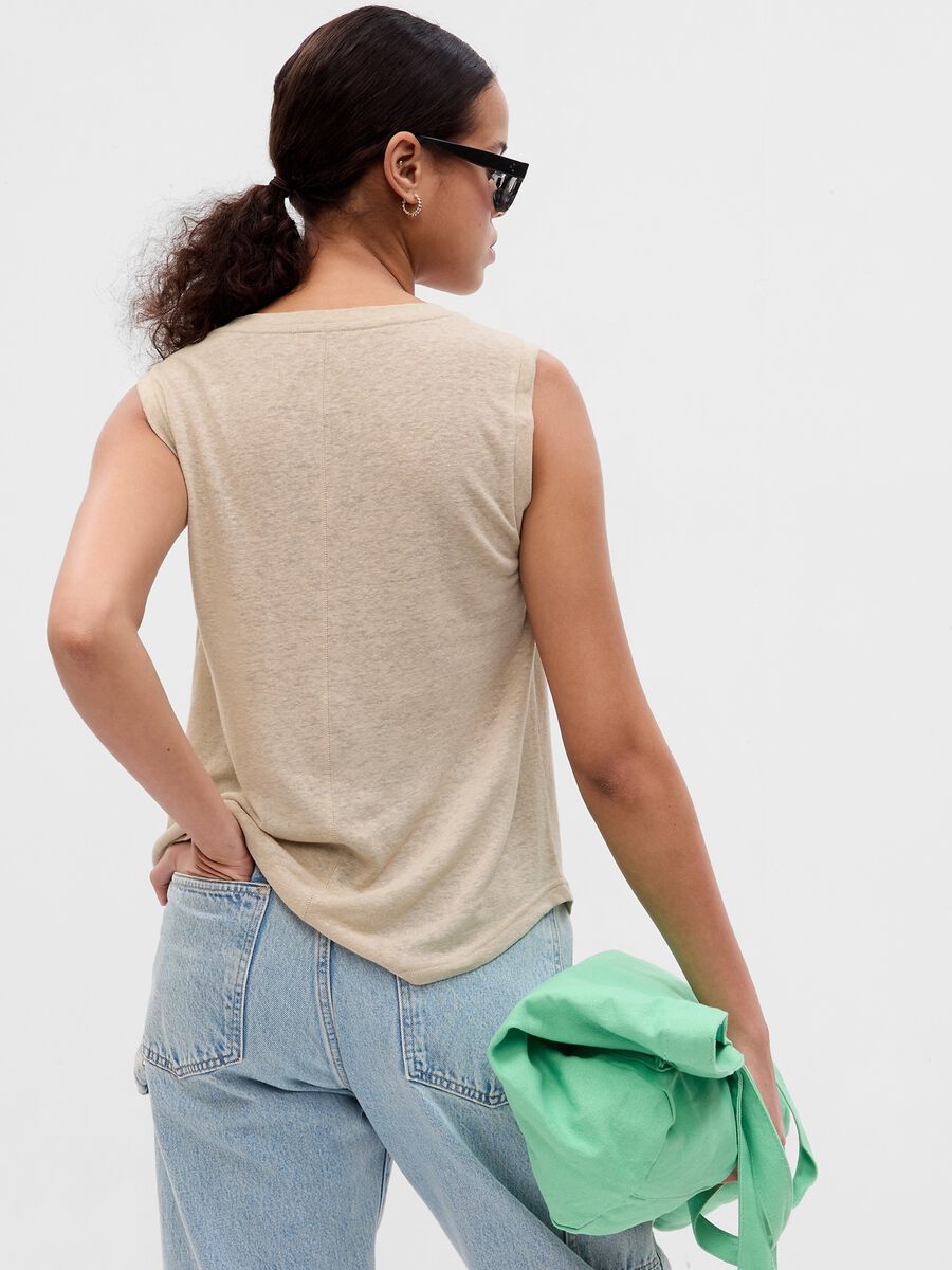 Linen blend tank top with round neck_1
