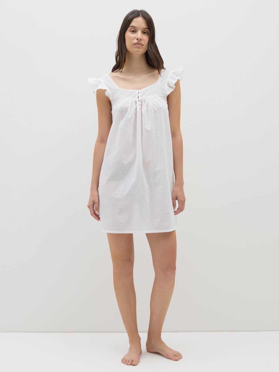Abito da donna in puro cotone bianco con ruches_0