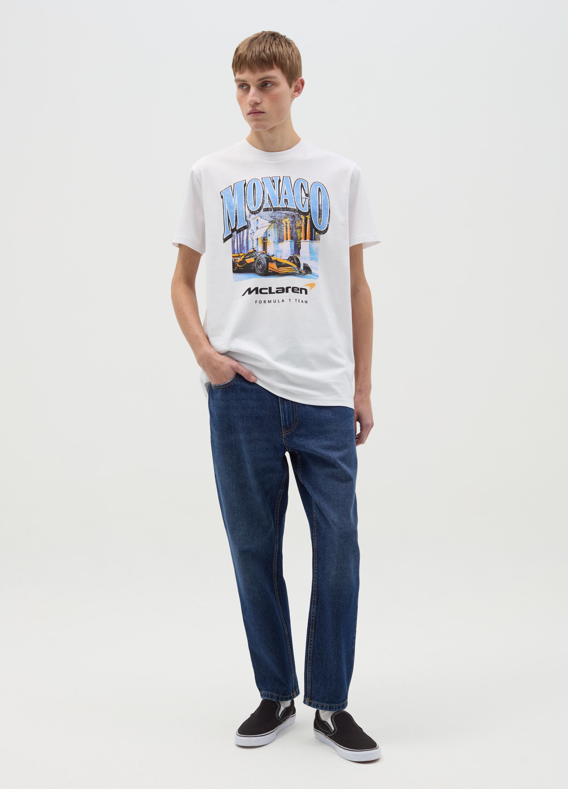 Cotton T-shirt with "Monaco - McLaren" print