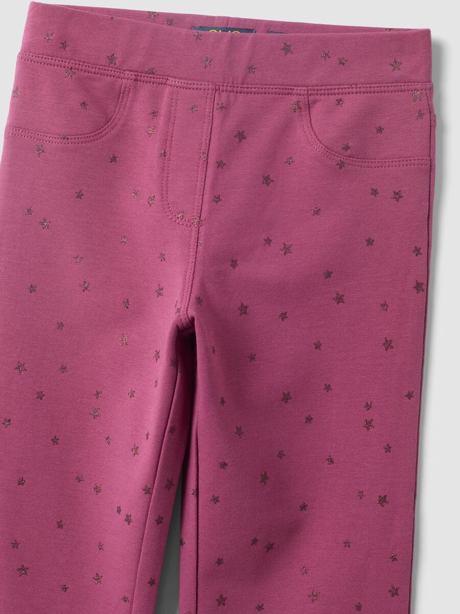 Girls&rsquo; purple flared stretch-cotton trousers with star print_2