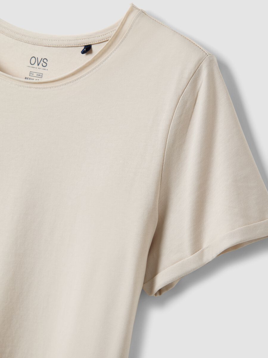 Beige pure cotton short-sleeve T-shirt, regular fit_5