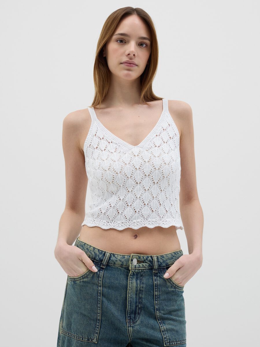 White short sleeveless cotton knit top_1