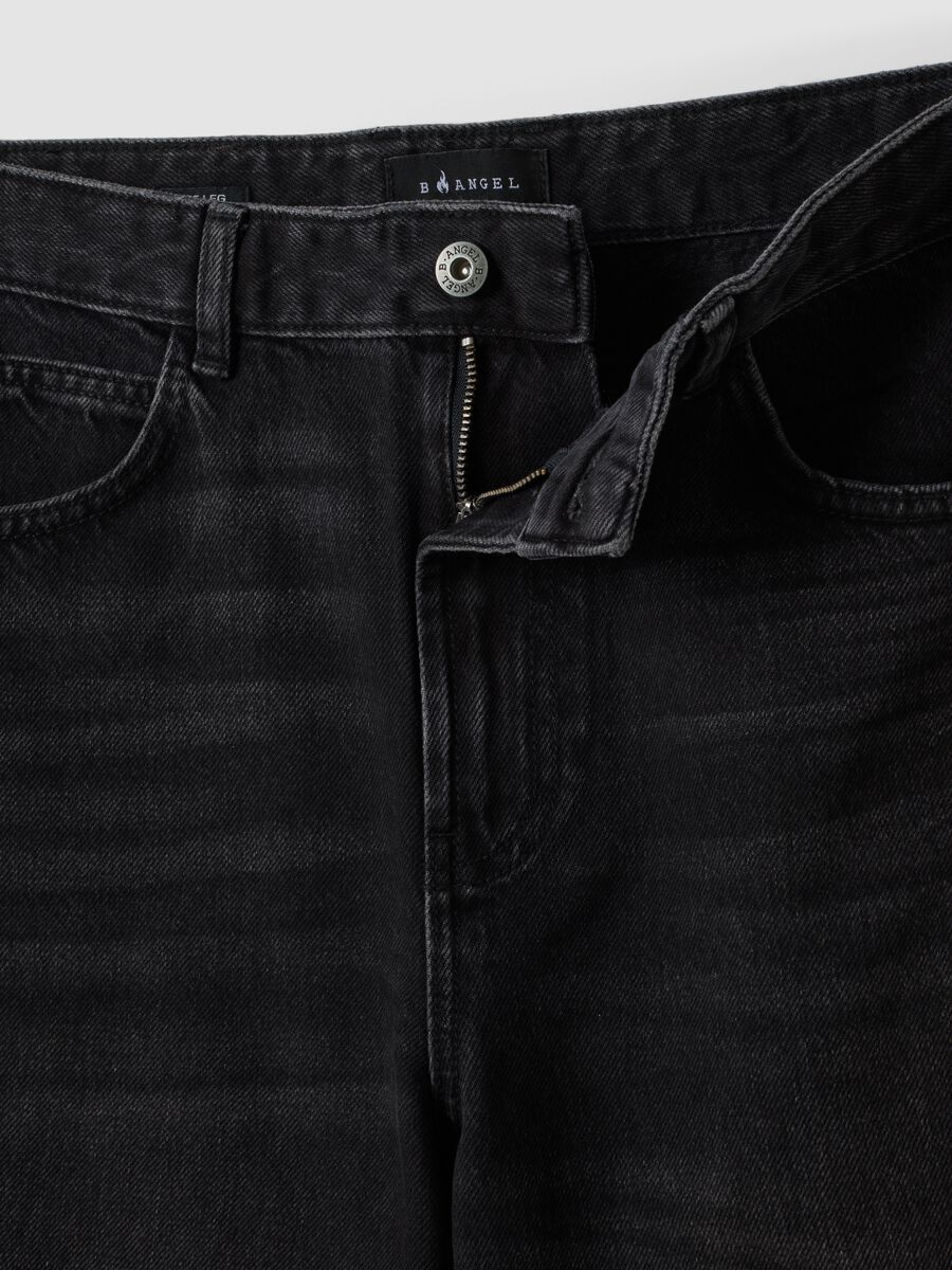 Black wide-leg denim jeans in pure cotton_1