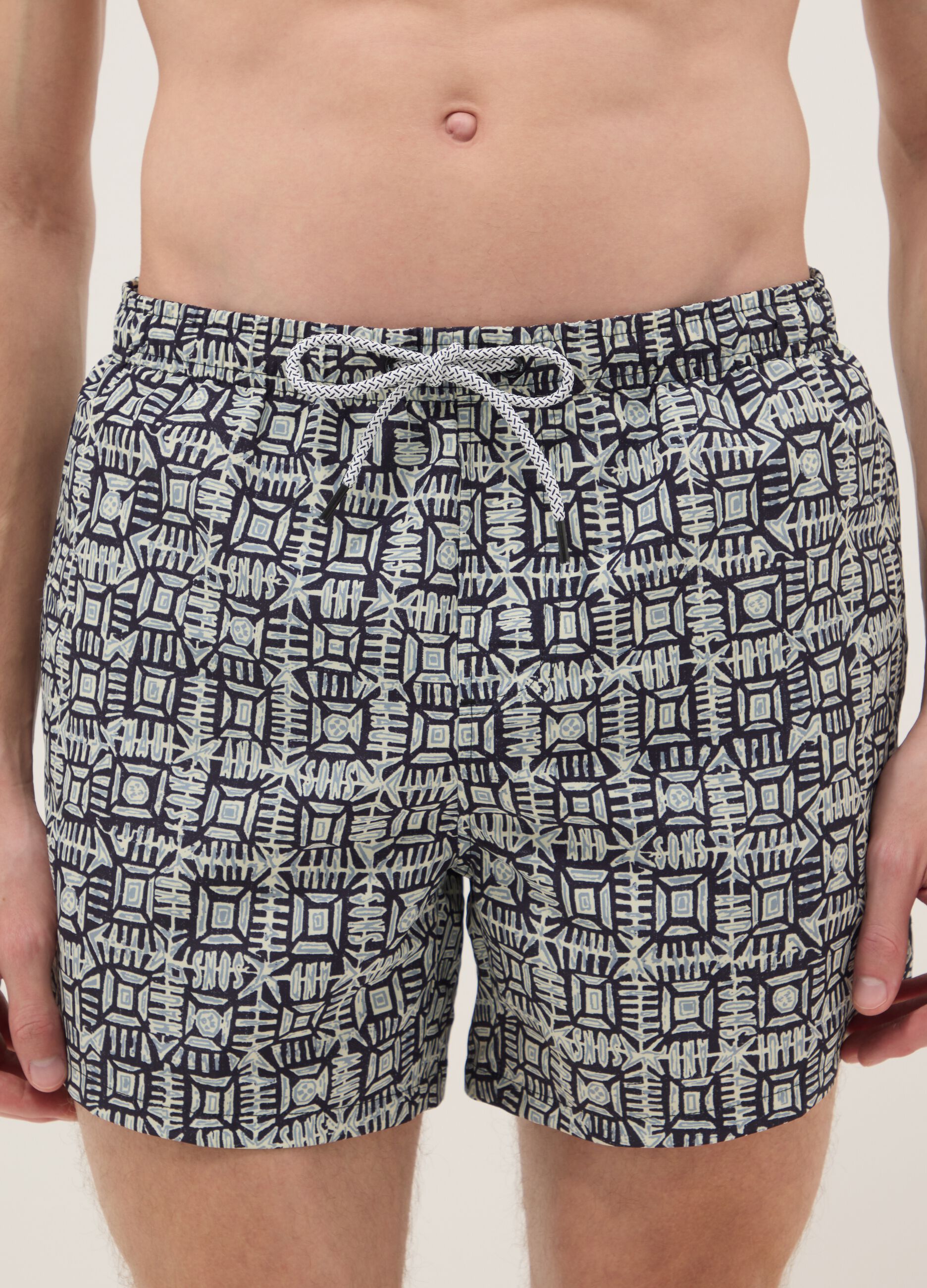 Multicolour geometric print swim shorts