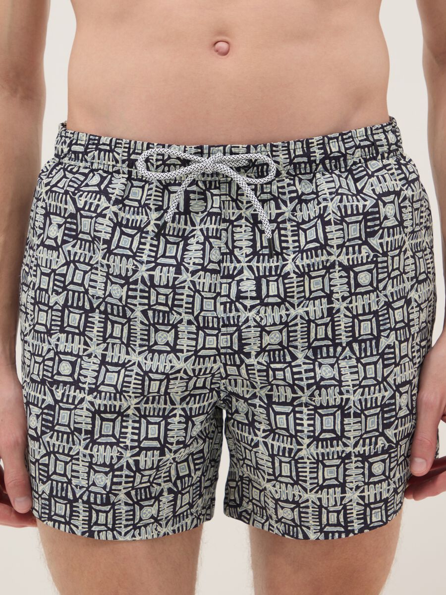 Boxer da mare con fantasia geometrica multicolor_1