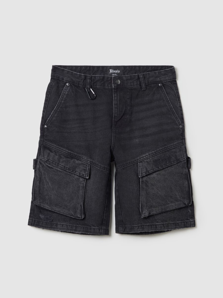Denim Cargo Shorts Black_5