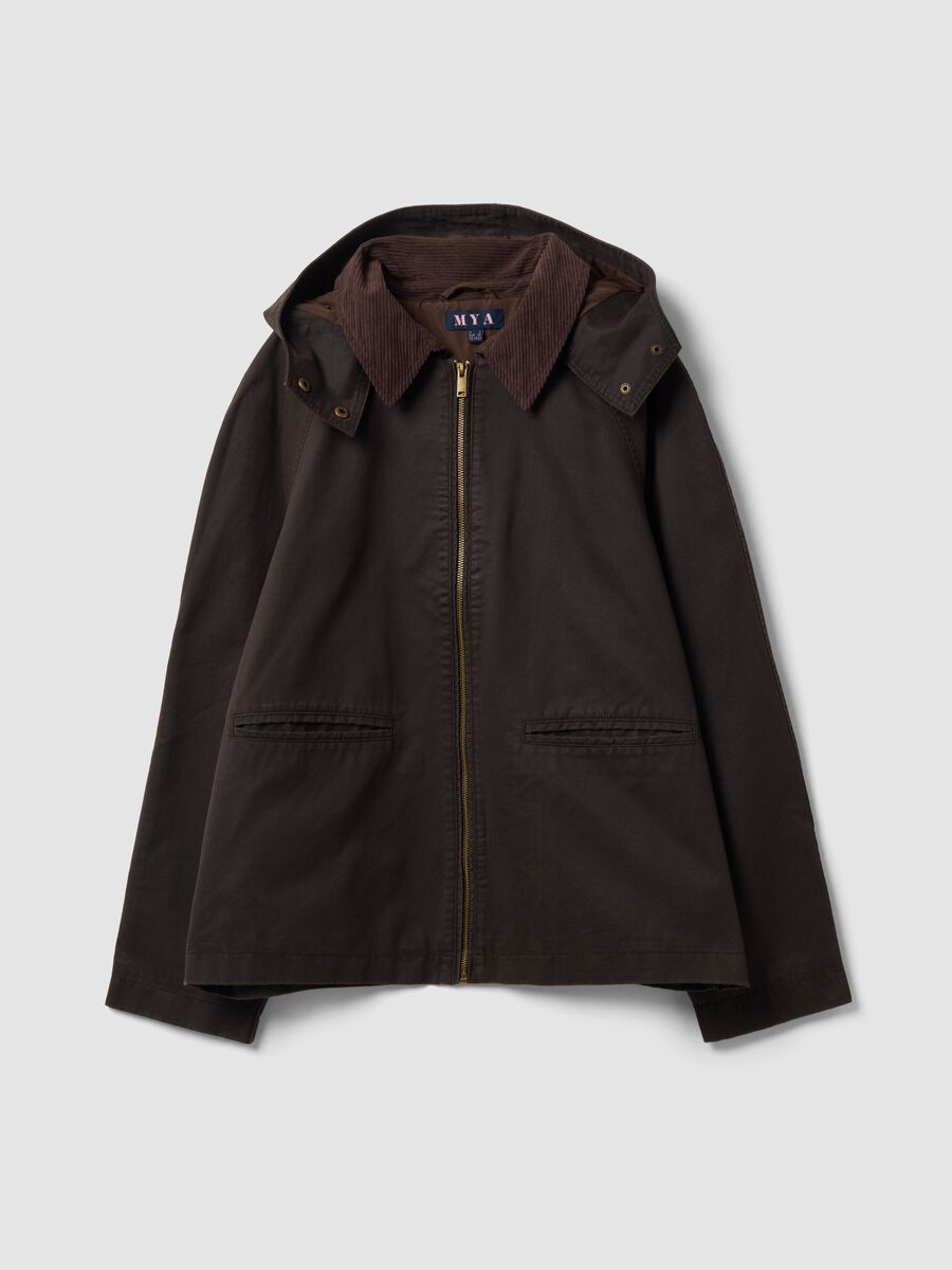 Brown cotton-blend parka with detachable hood_0