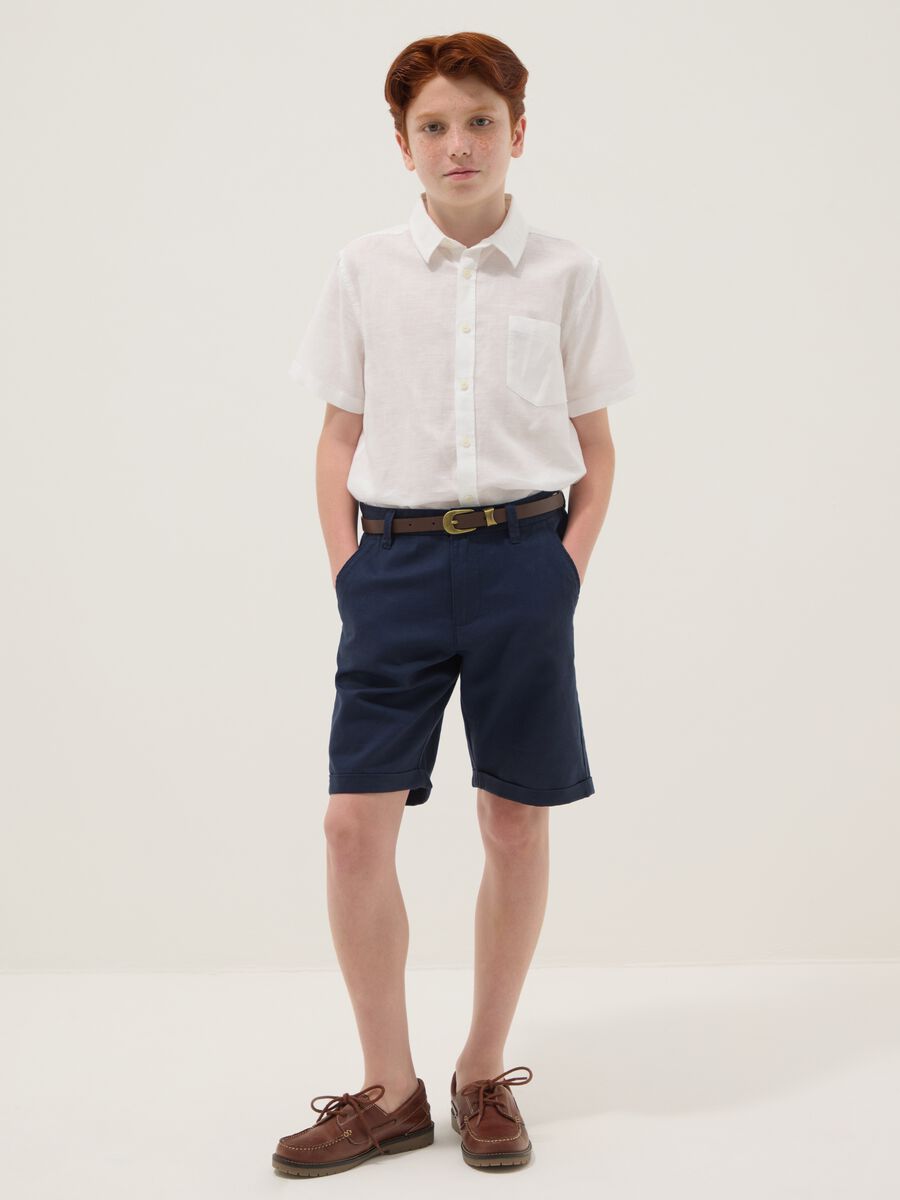 Boys&rsquo; blue linen and cotton blend regular-fit shorts_0