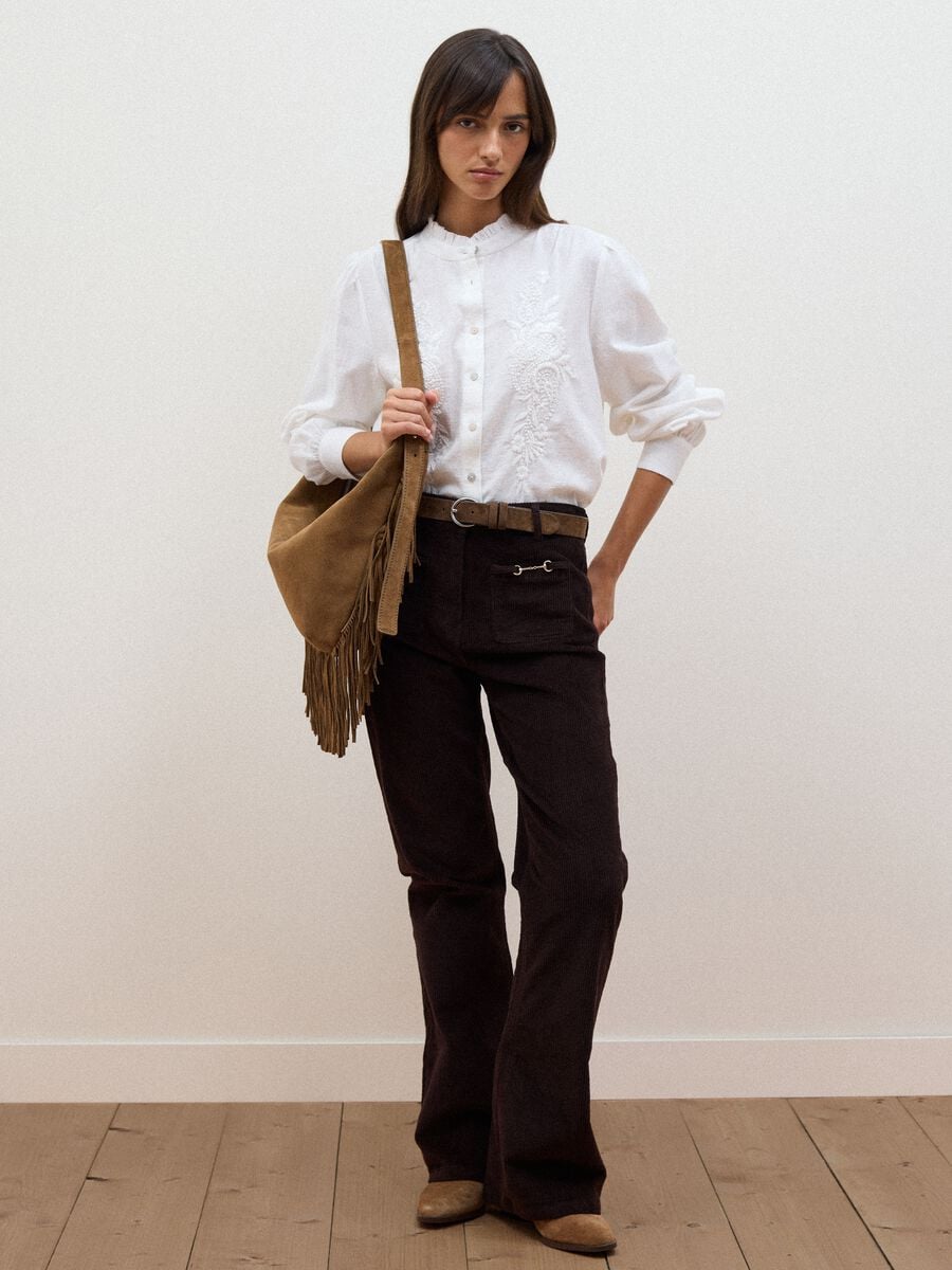 Brown flared ribbed stretch-cotton trousers_0