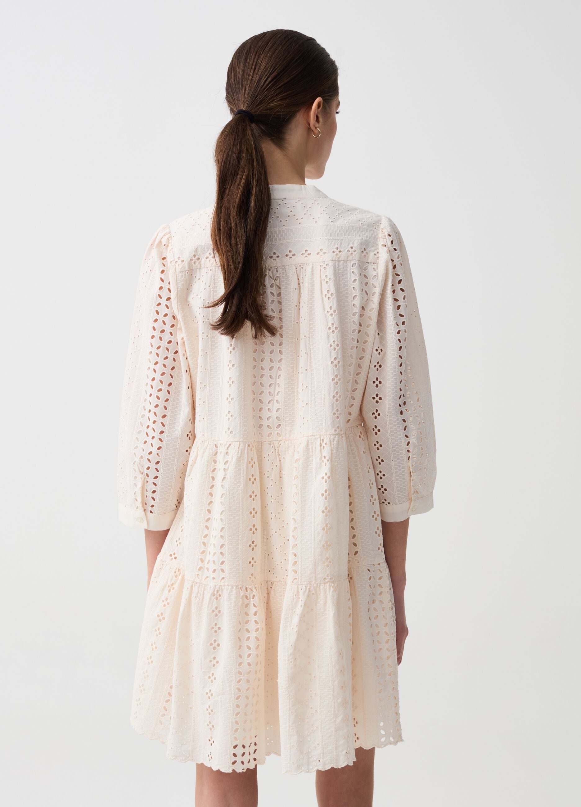 Shirt dress in broderie anglaise with flounces