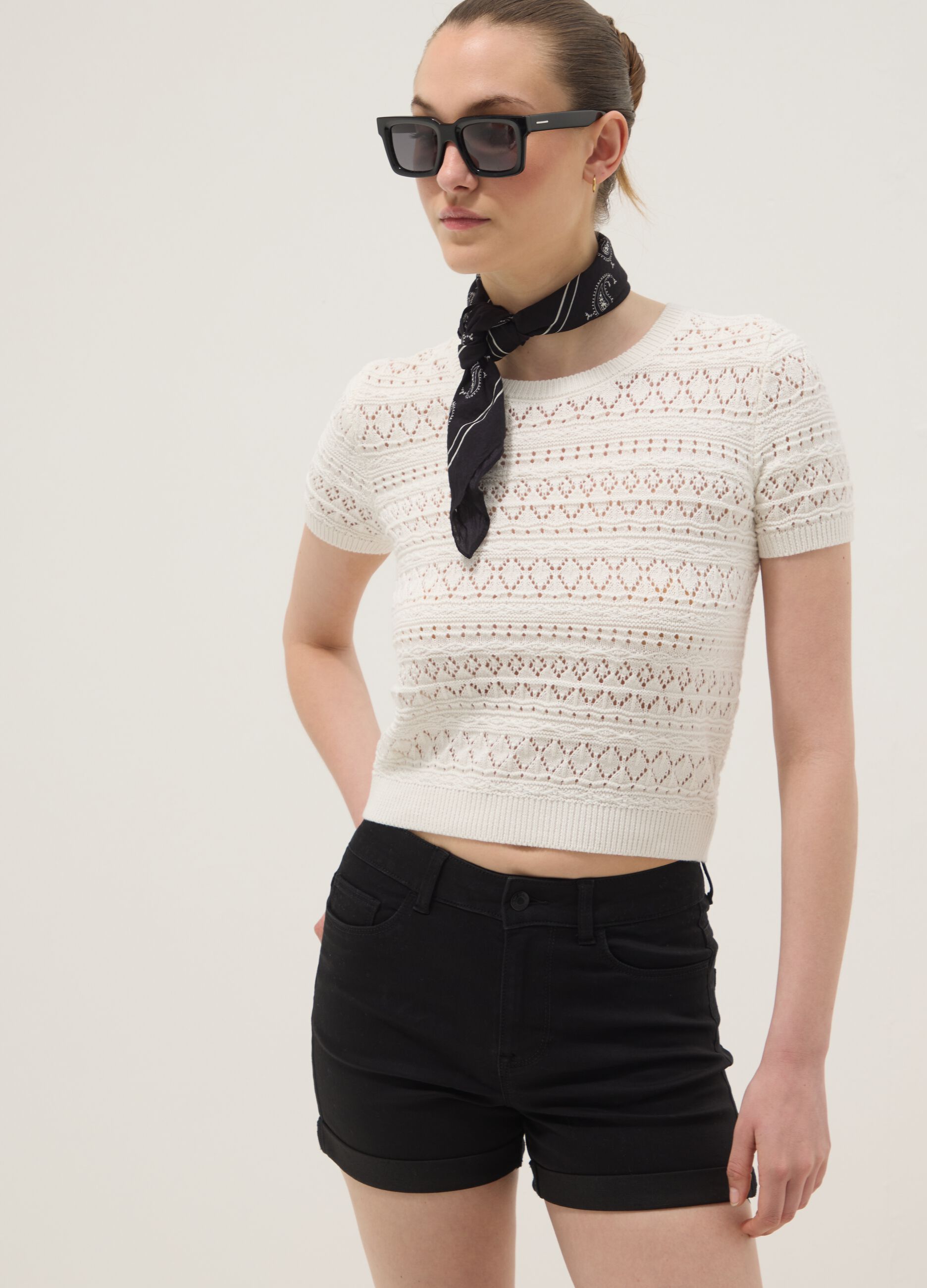 Black regular-fit stretch cotton denim shorts