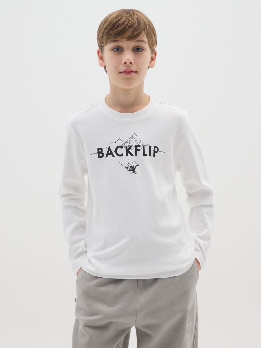 Maglia bianca a maniche lunghe da ragazzo in puro cotone regular fit_0