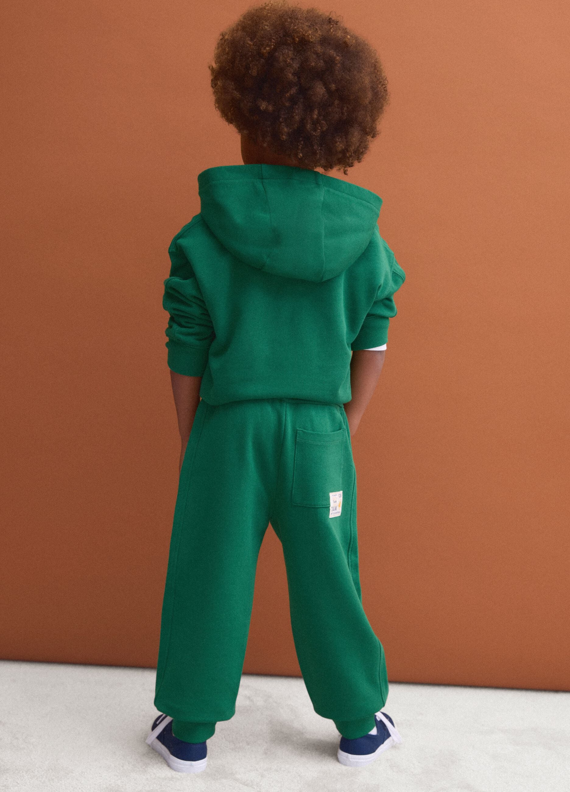 Green pure cotton jogger trousers with elasticated waist for boys