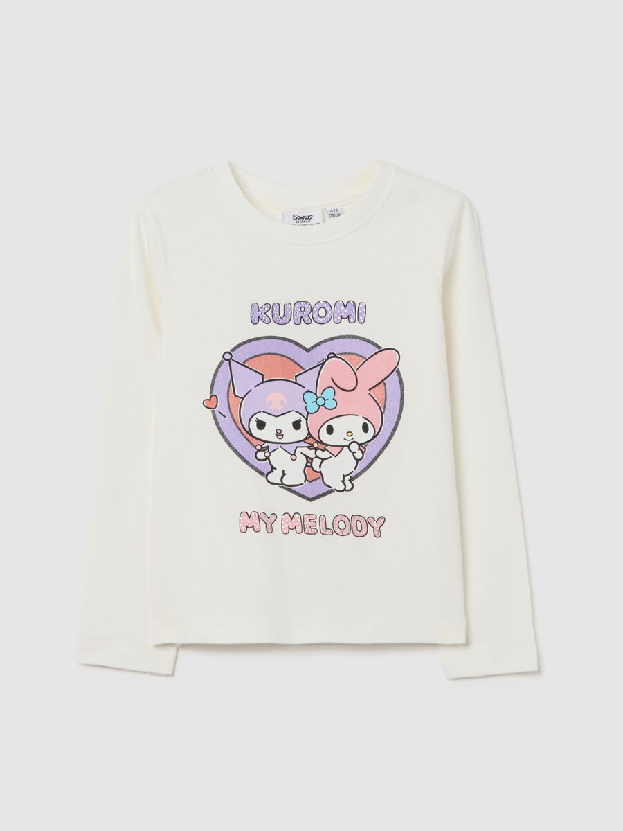 T-shirt bianca con maniche lunghe e stampa_0
