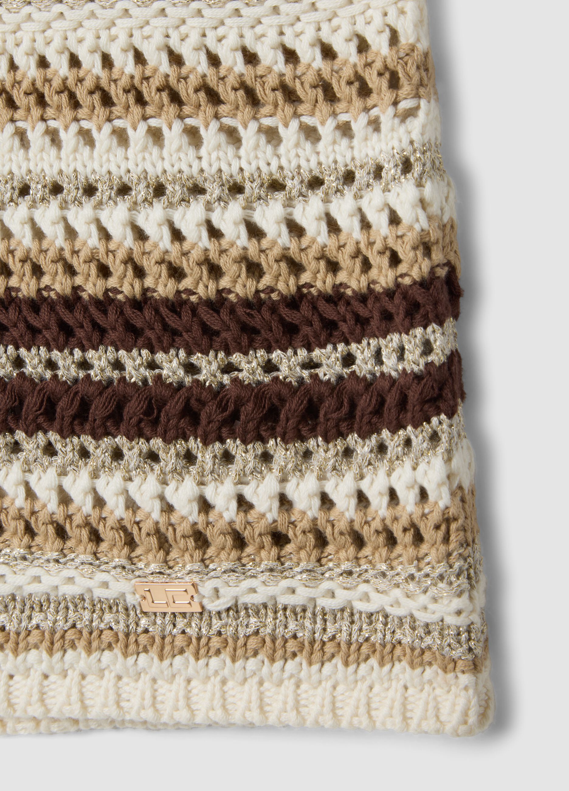 Multicolour striped fitted knitted cotton-blend top