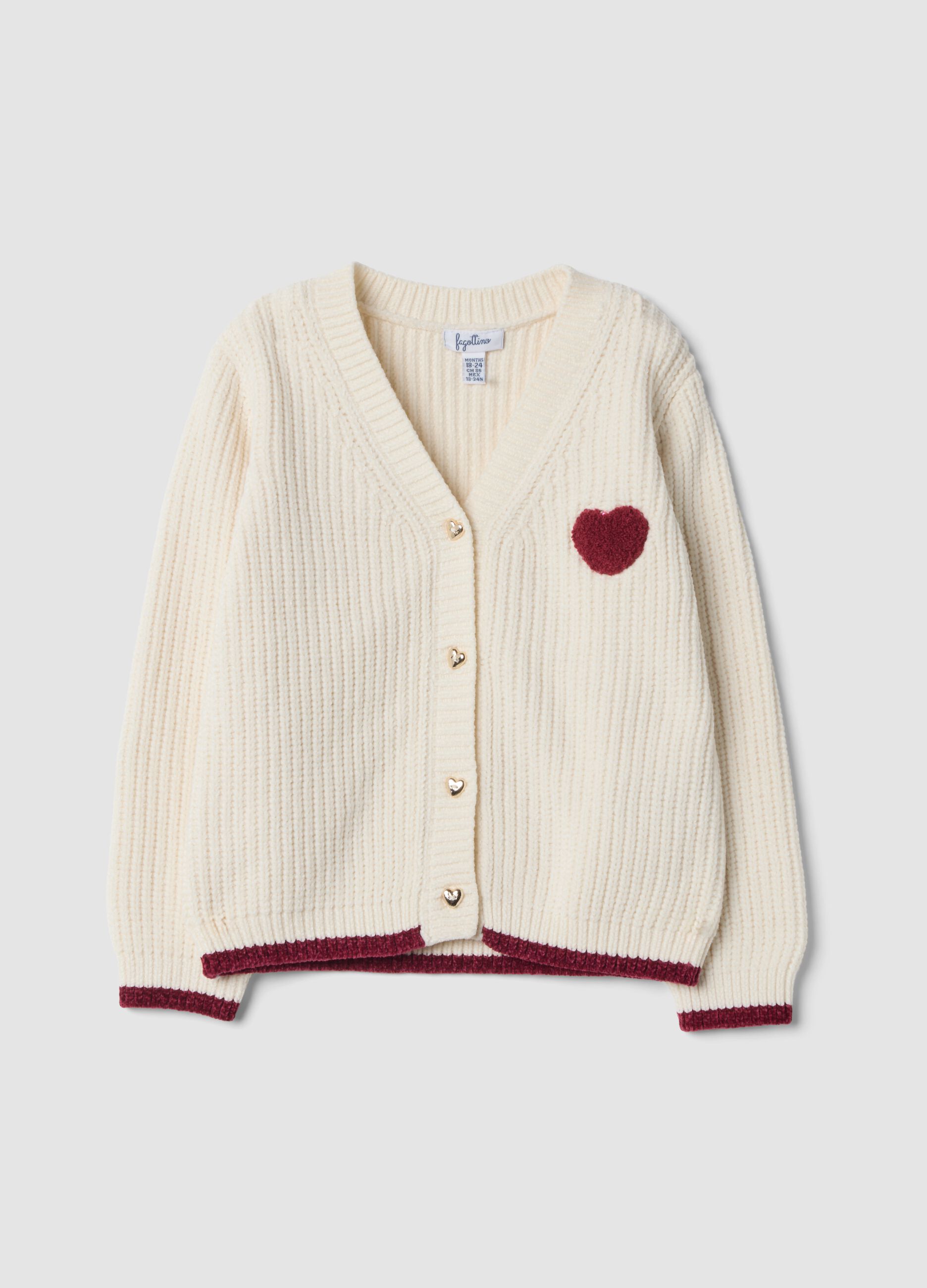 Cardigan bianco a maglia con ricamo cuore regular fit