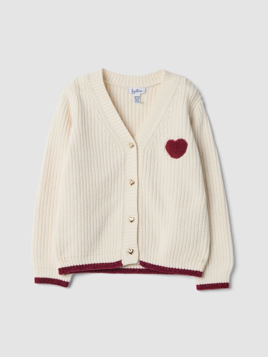 White knitted cardigan with heart embroidery, regular fit_0