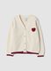 Cardigan bianco a maglia con ricamo cuore regular fit_0