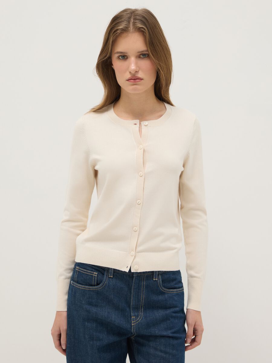 Cardigan girocollo beige regular fit_0