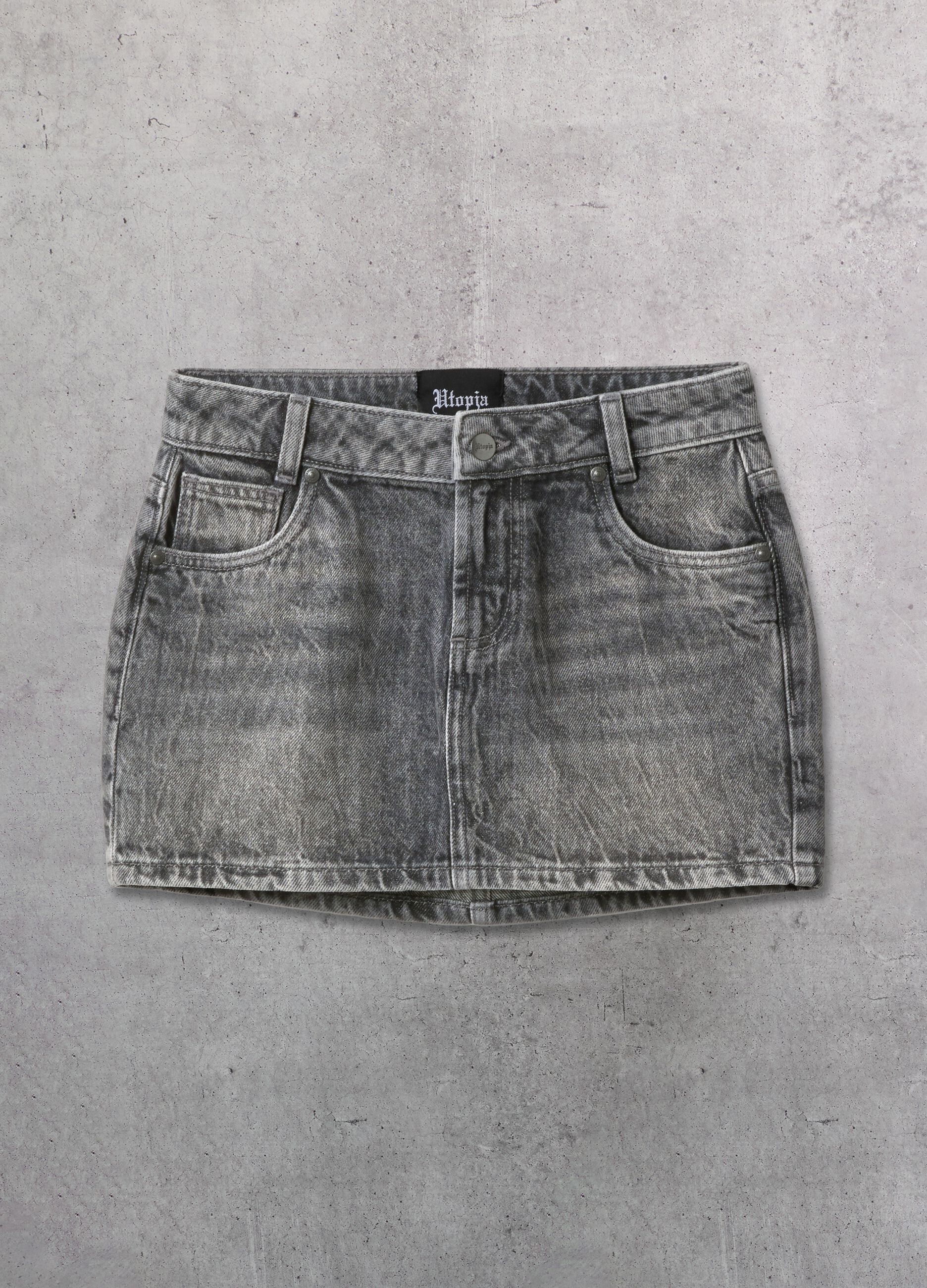 Washed Grey Mini Denim Skirt