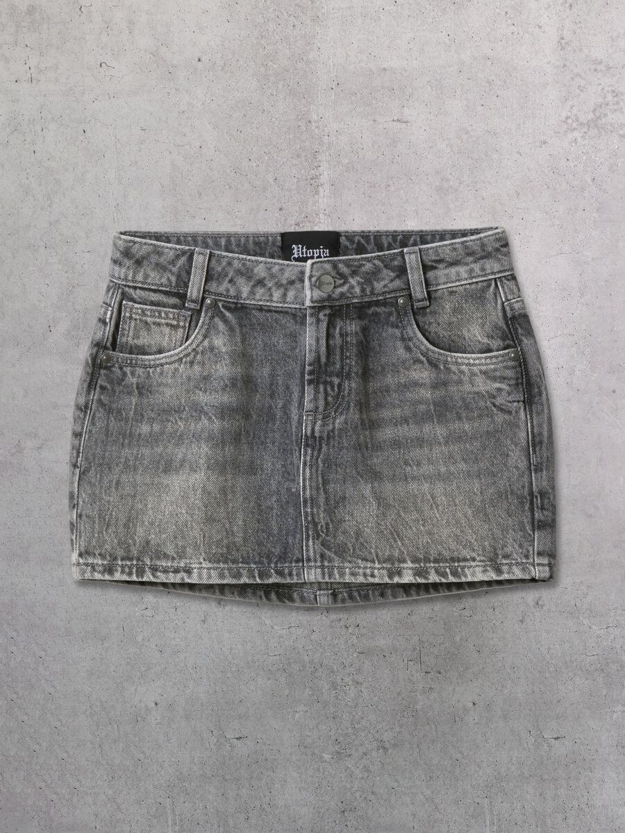 Washed Grey Mini Denim Skirt_4