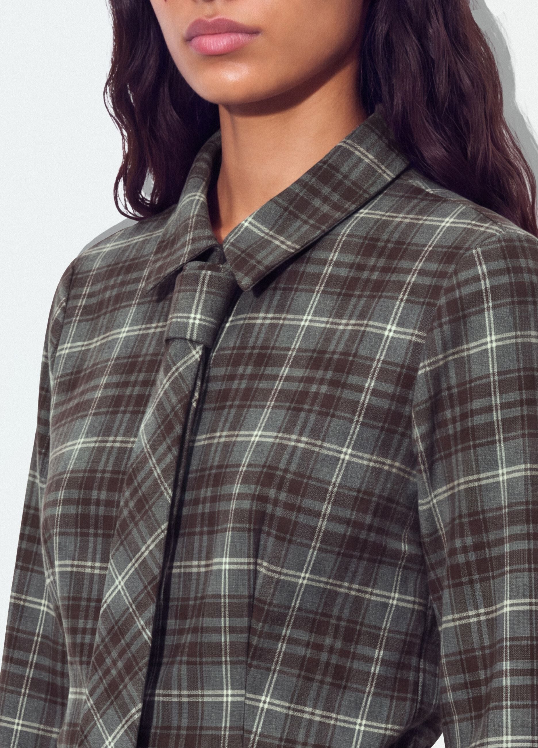 Grey flannel shirt in stretch viscose with tie, slim fit