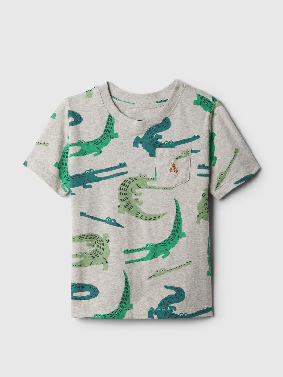 T-shirt con stampa coccodrilli e tasca con ricamo_0