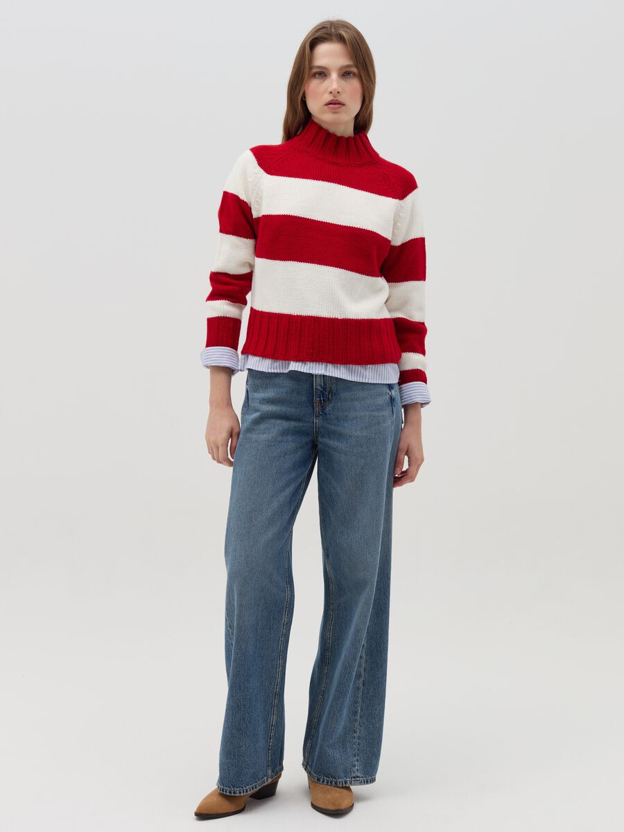 Striped knit top with mock neck_1
