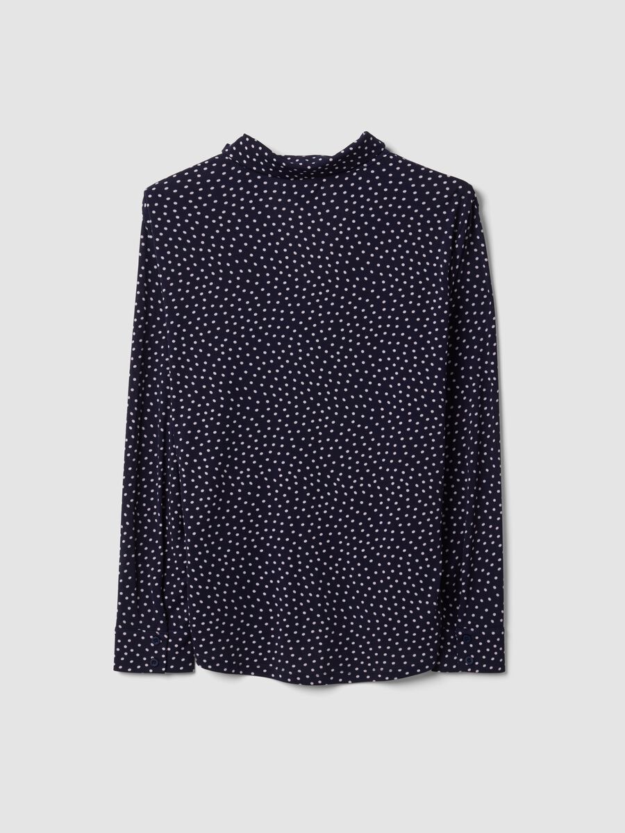 T-shirt blu in tessuto elasticizzato con colletto a pois regular fit_2