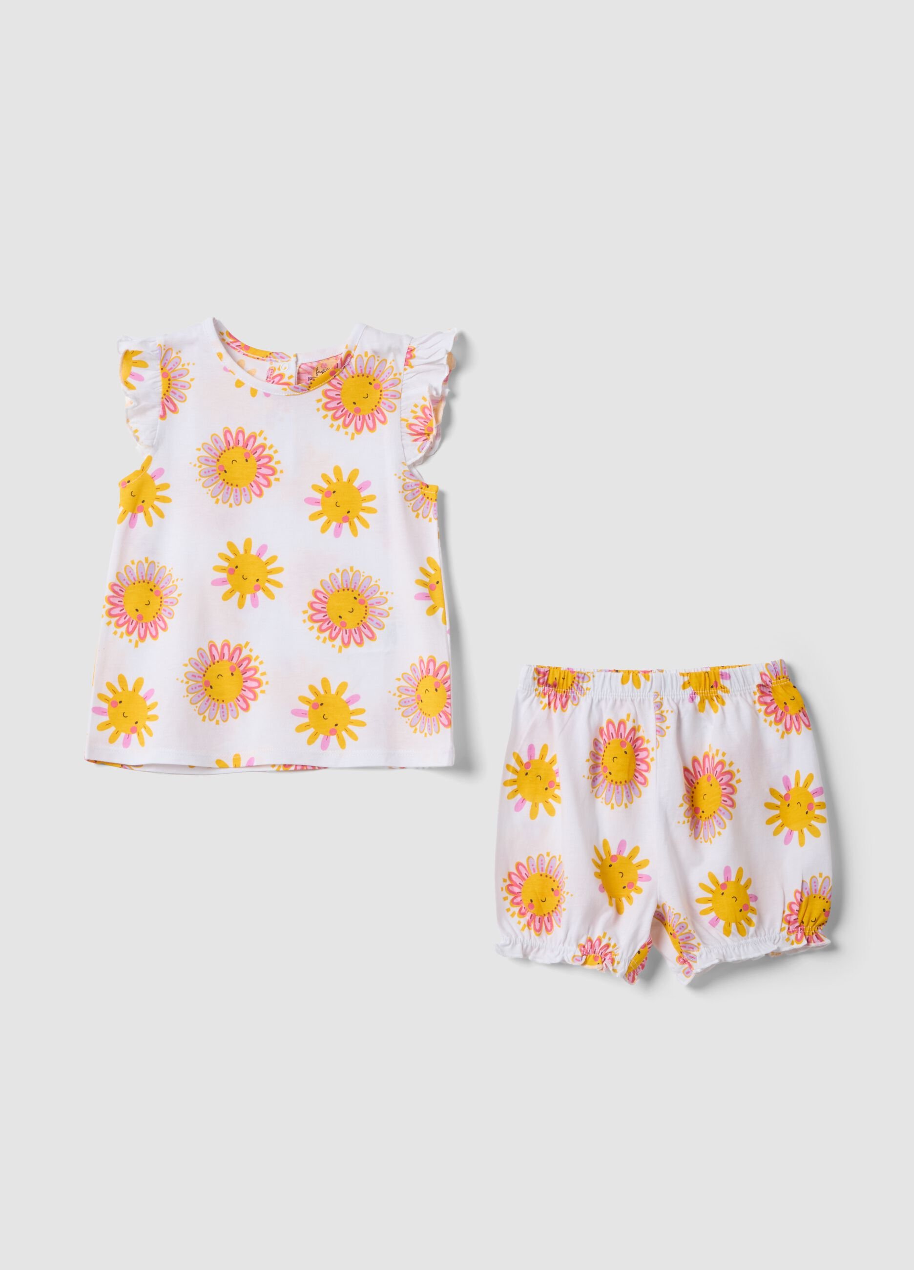 Multicolour pure cotton short baby pyjamas with floral print