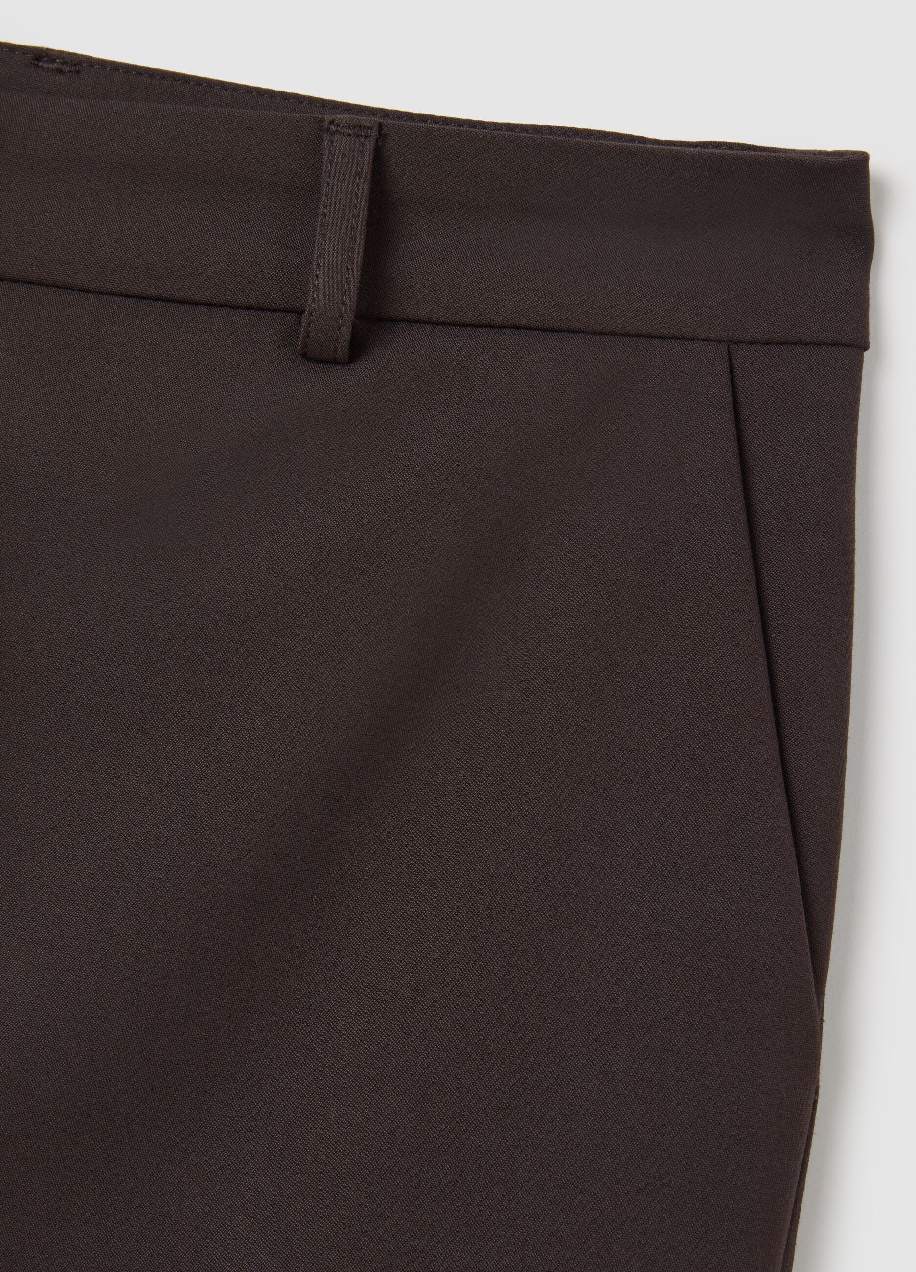 Brown slim fit cotton blend trousers