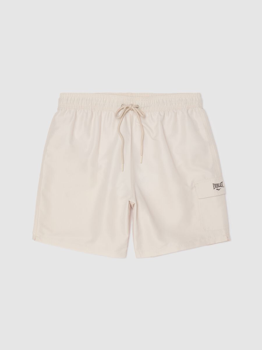 Beige swimming trunks with logo print_4