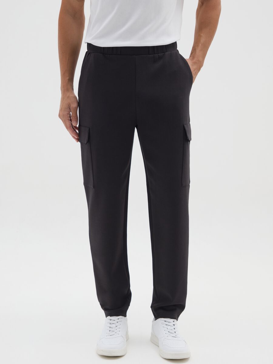 Pantaloni in misto cotone nero regular fit_1