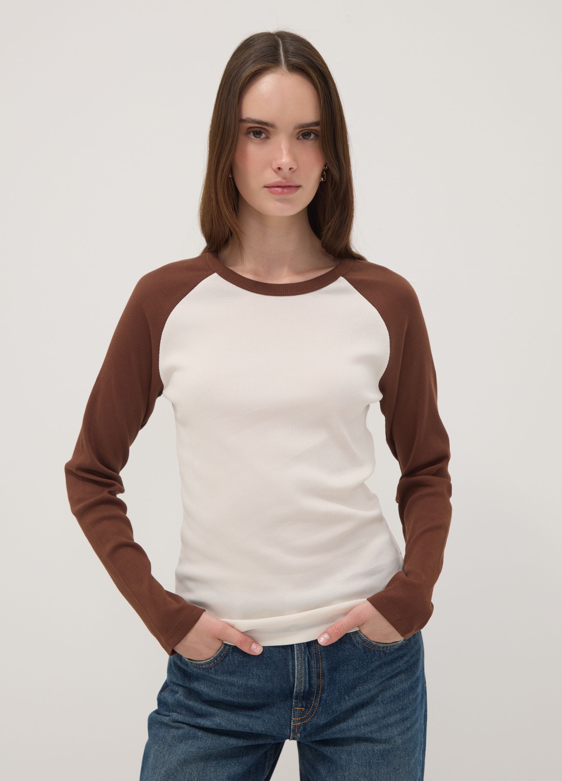 White pure cotton long-sleeved T-shirt