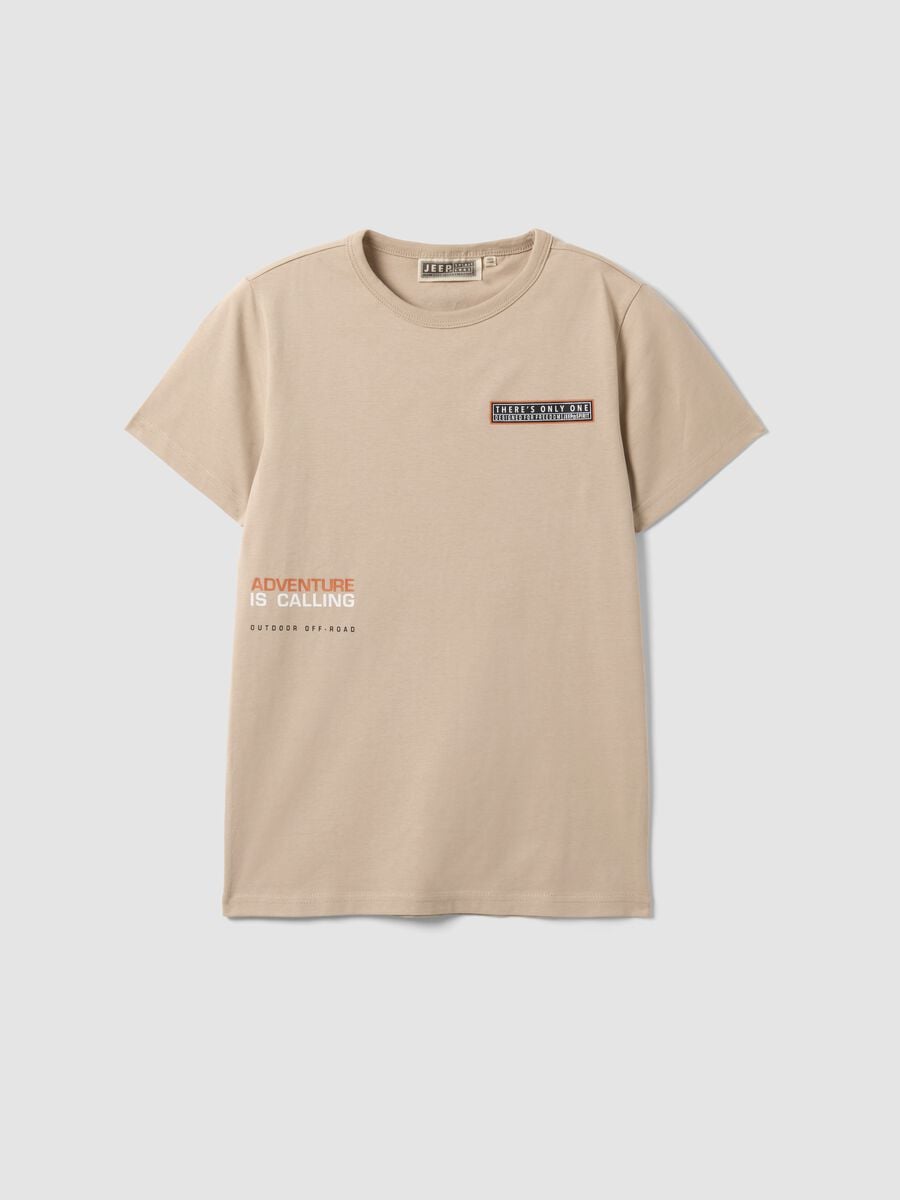 T-shirt beige in puro cotone con stampa fronte e retro_0