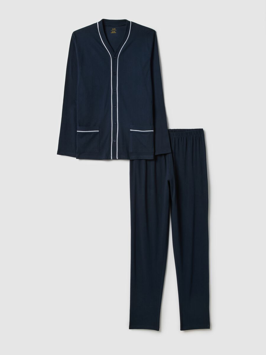 Pure cotton blue pyjamas, regular fit with contrast detailing_4
