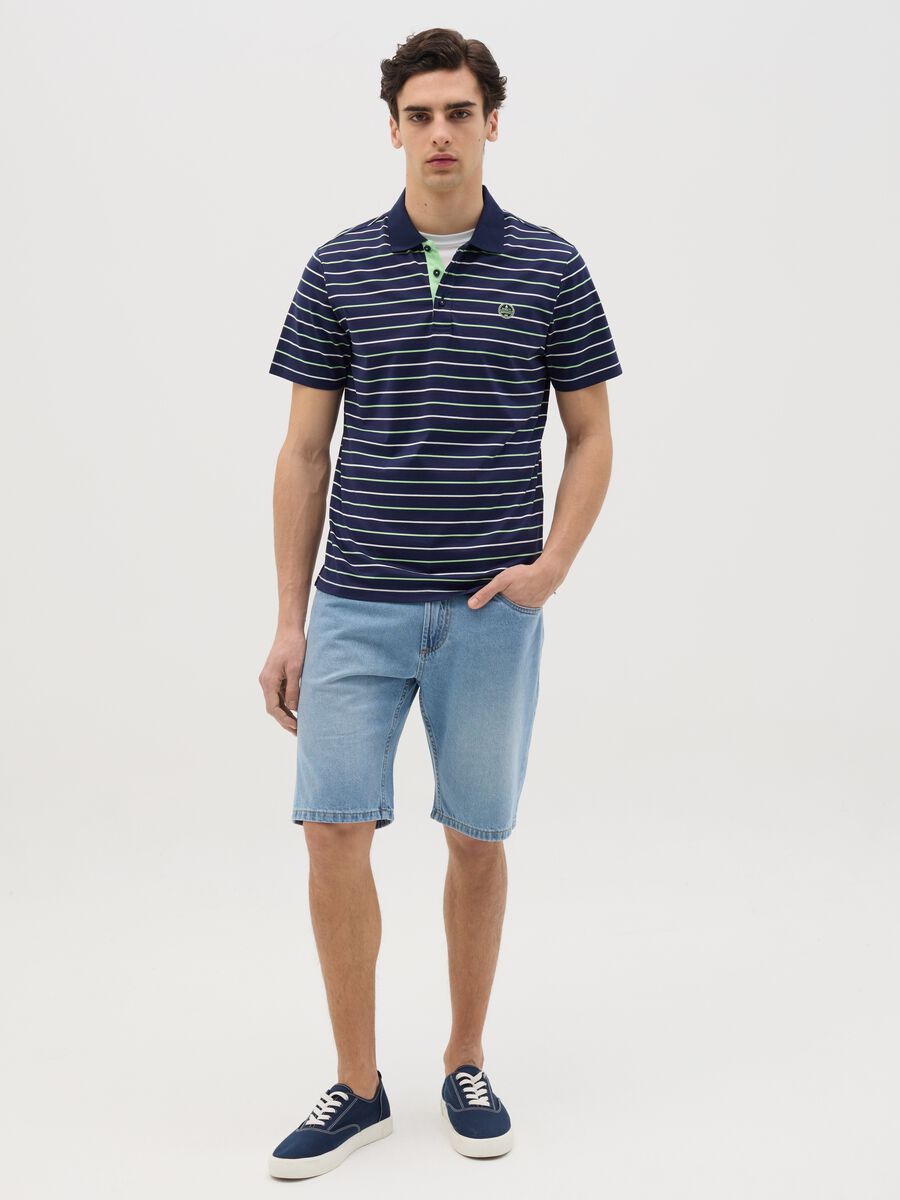 Blue striped polo shirt with short sleeves_1