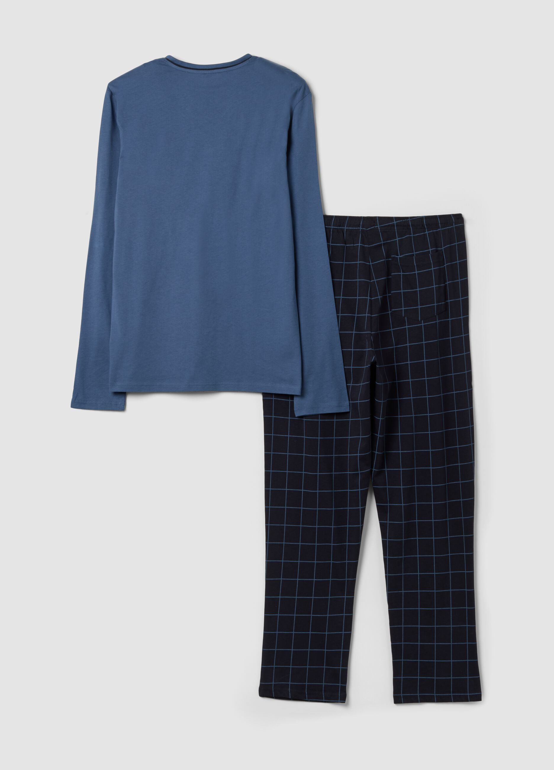 Blue pure organic cotton V-neck pyjamas