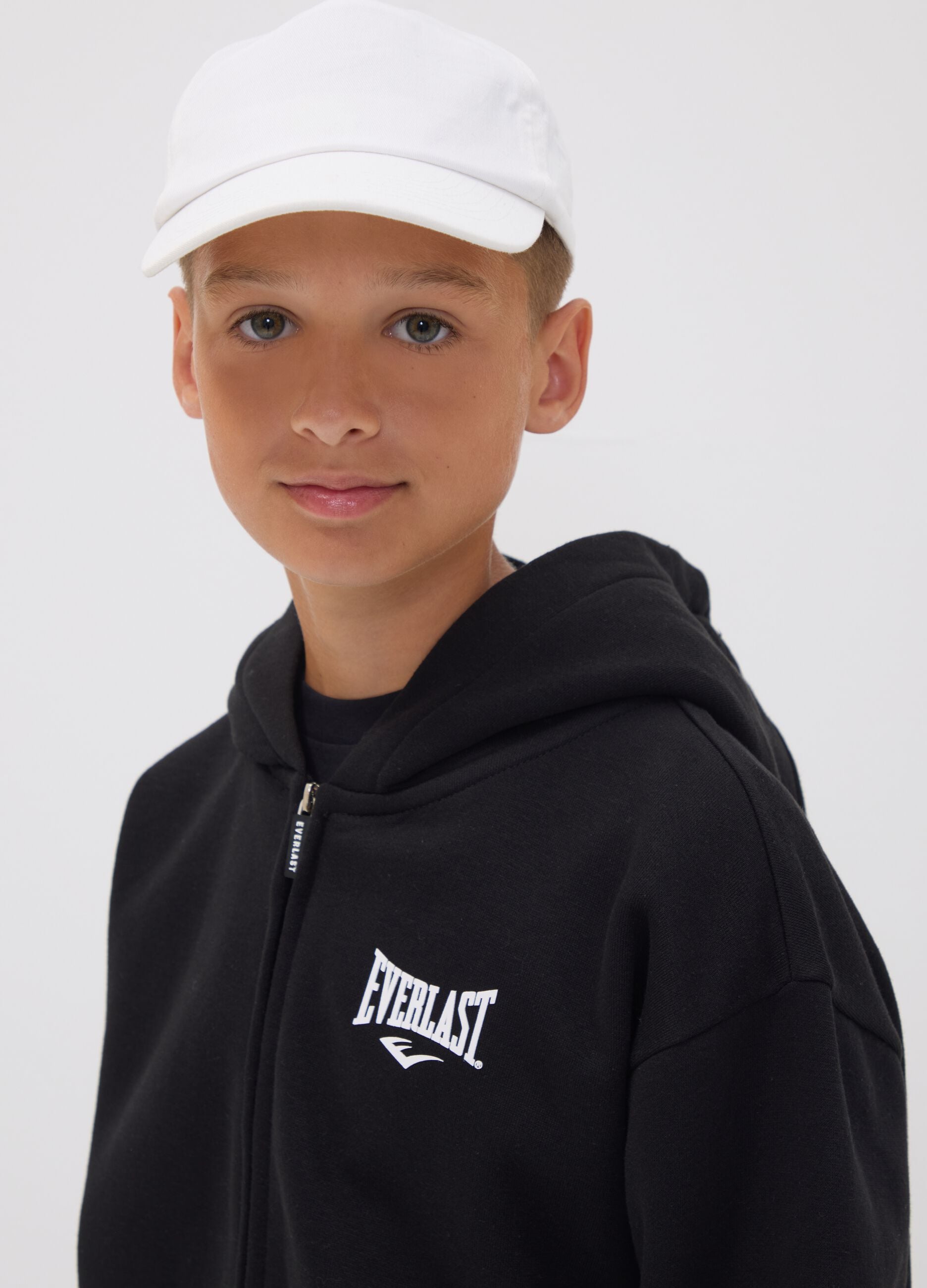 Black cotton-blend hooded zip hoodie
