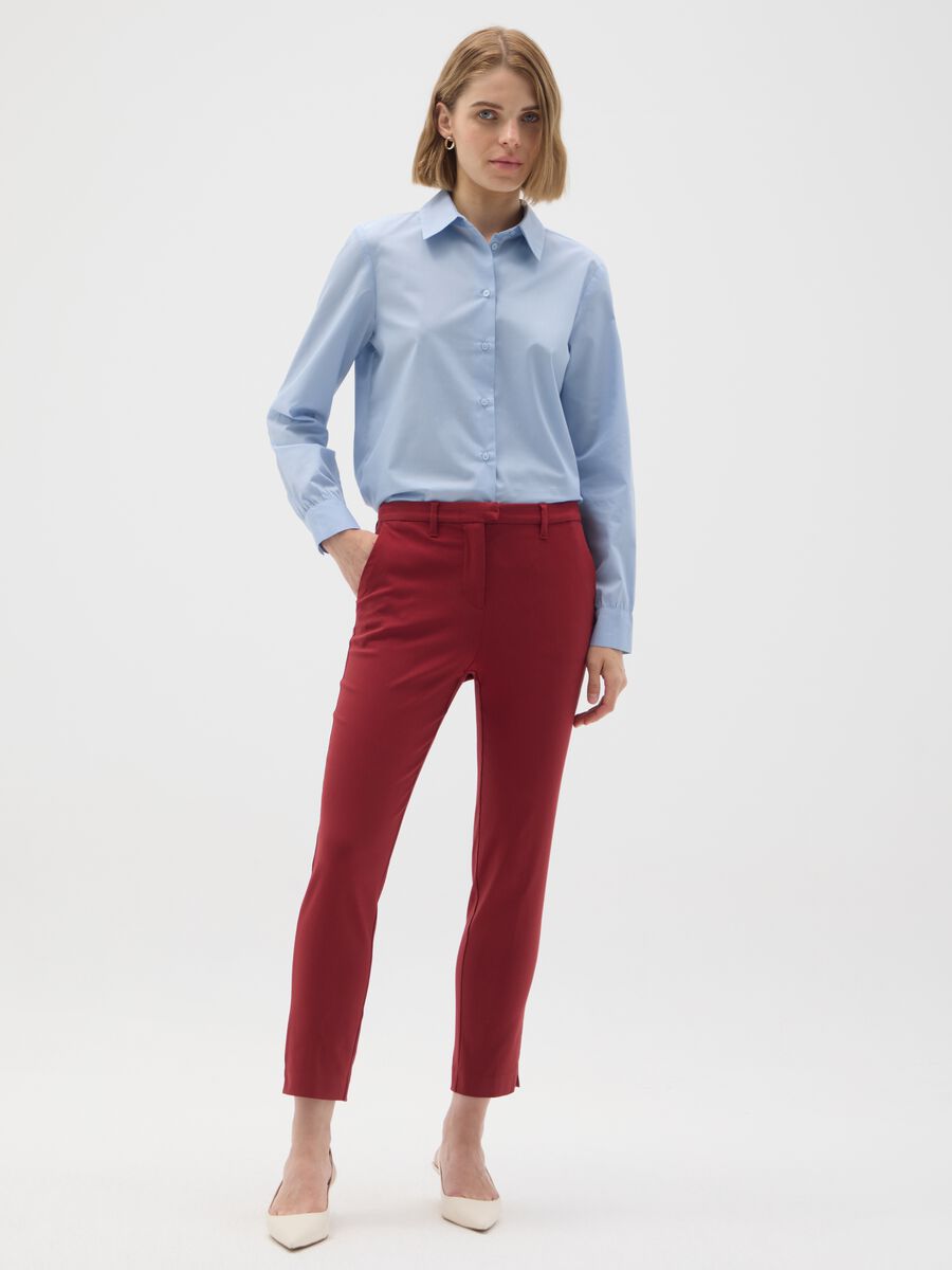 Red viscose blend slim fit trousers_0