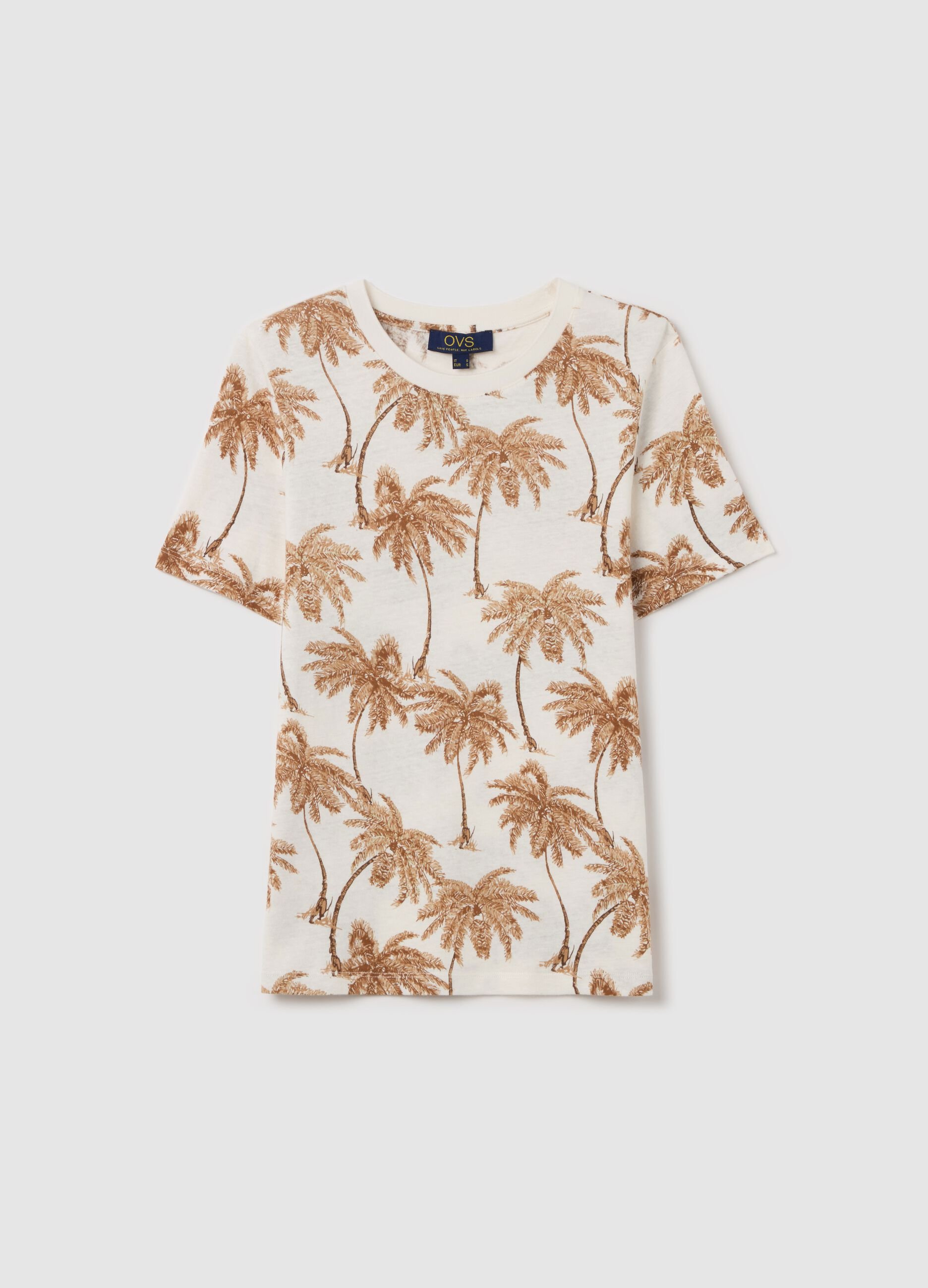 Beige T-shirt with palms print