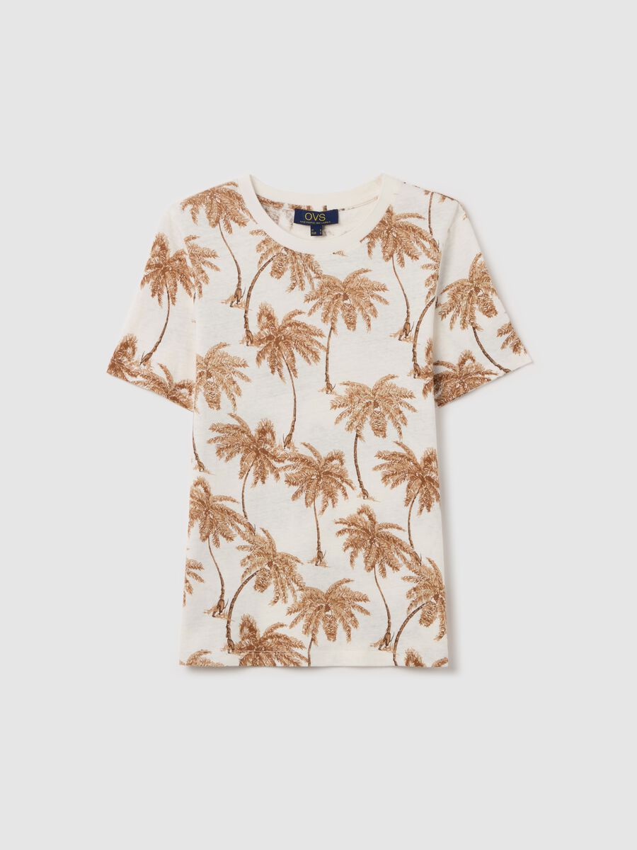 Beige T-shirt with palms print_4