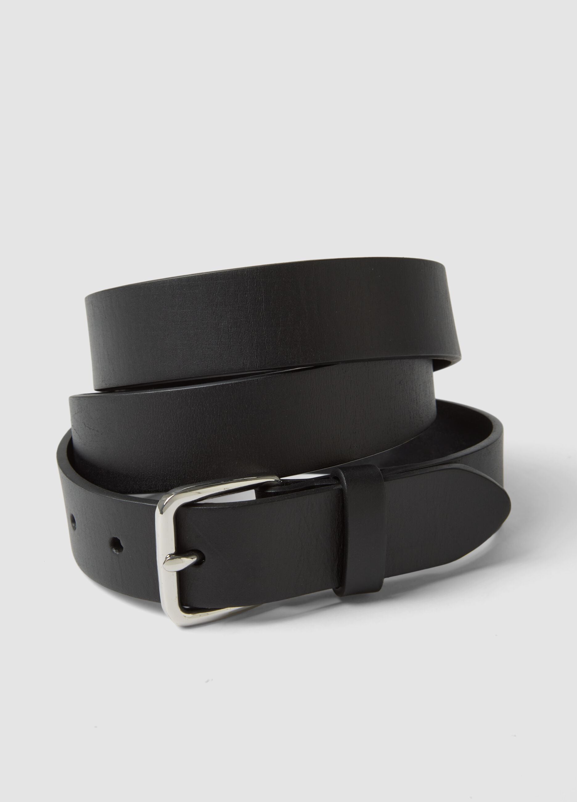 Black genuine leather belt with metal buckle