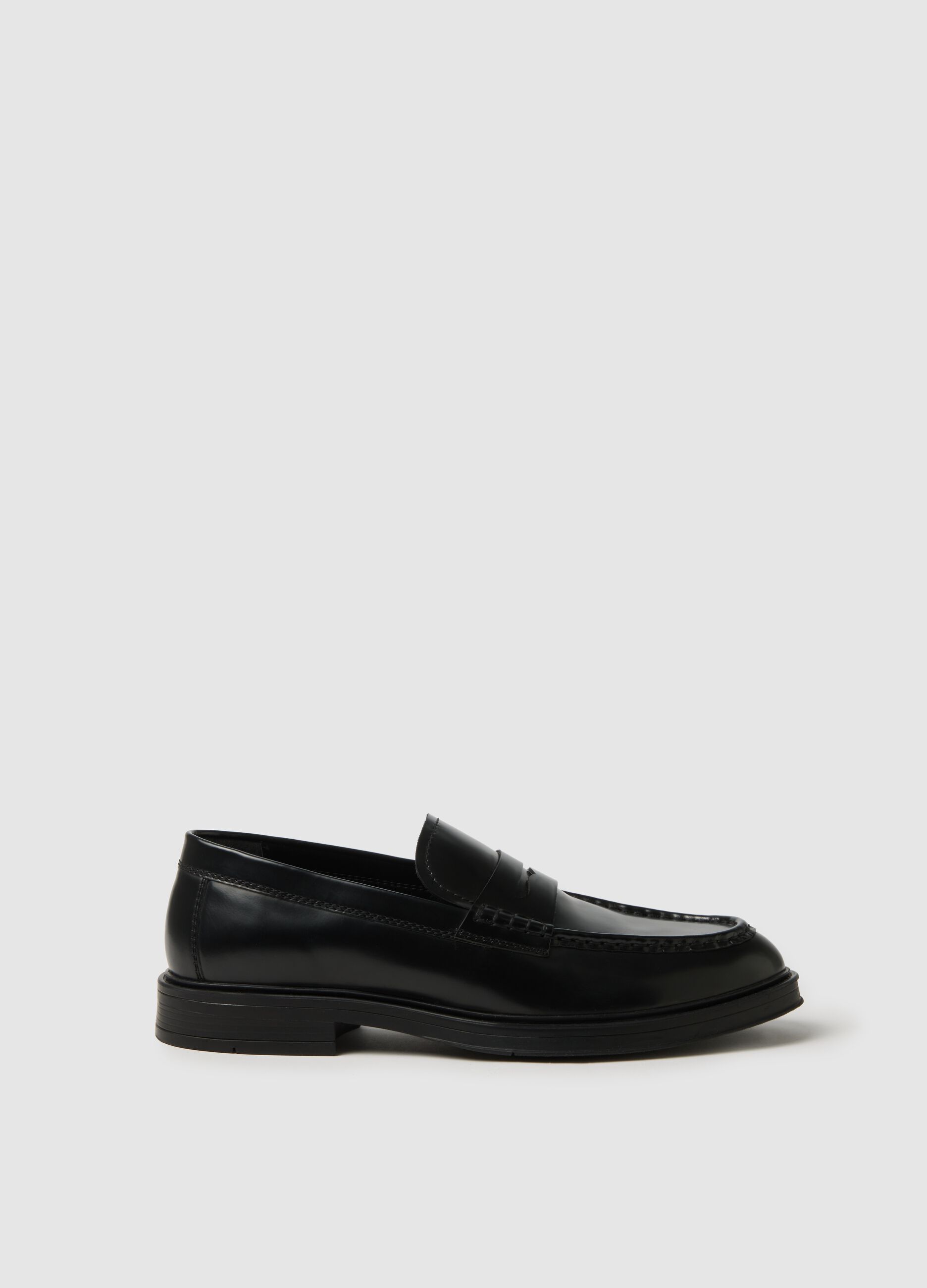 Black genuine leather loafers