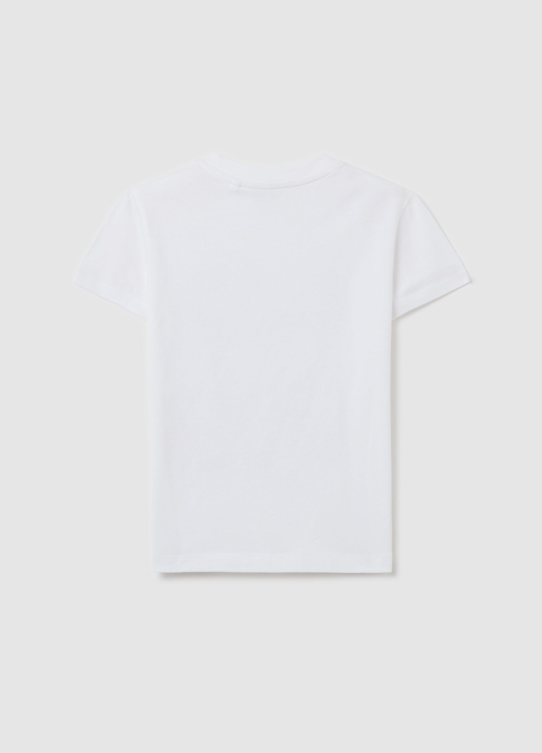White stretch cotton T-shirt with print