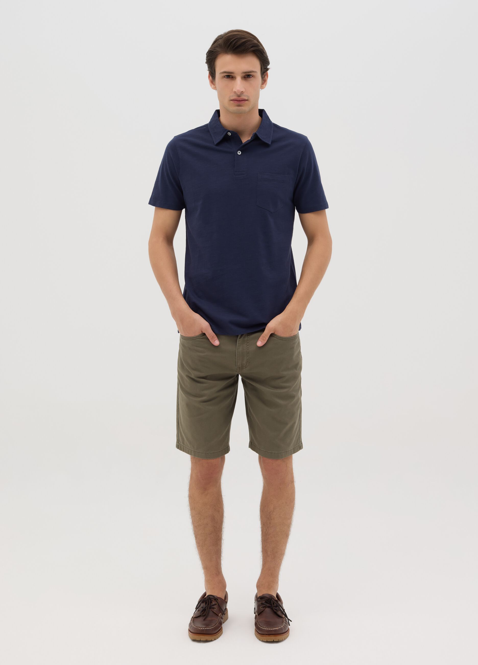 Stretch Cotton Bermuda Shorts in Green by Ovs