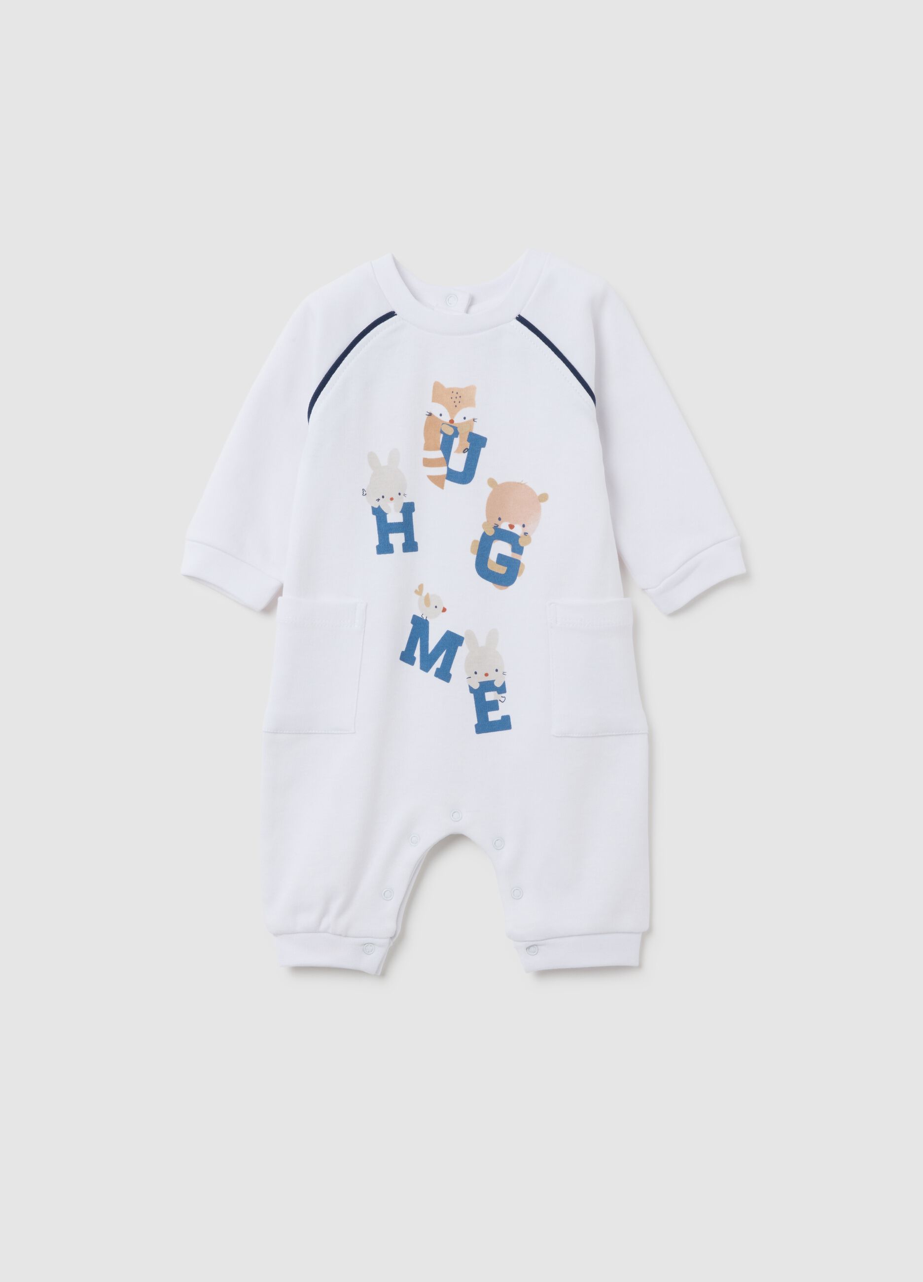 White baby romper in pure cotton with print