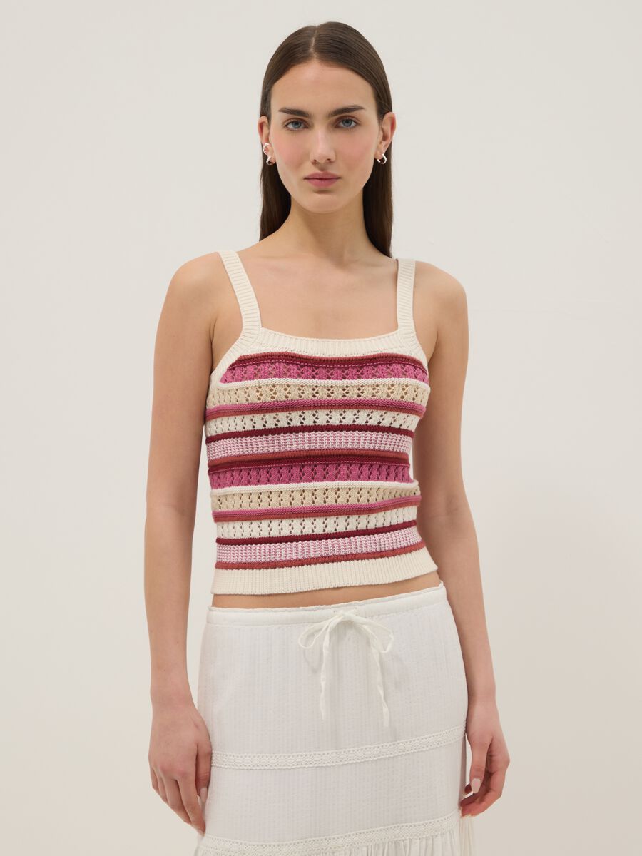 Gilet fitted in puro cotone a righe multicolor con bretelle sottili_2